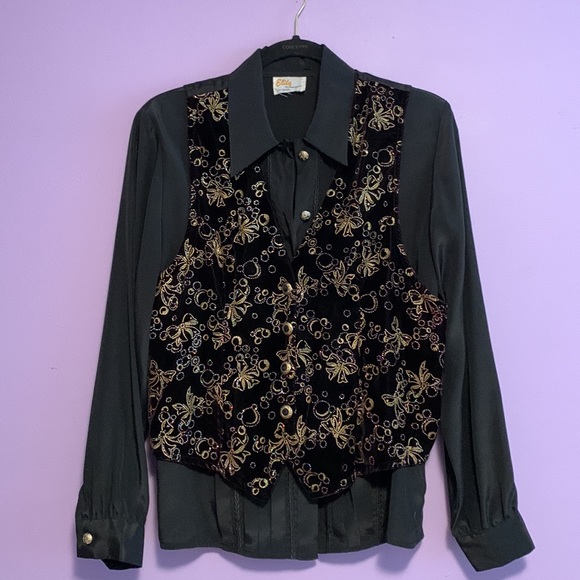 Vintage Impressions of Canada Black Velvet Gold Bow Vest - Picture 4 of 13